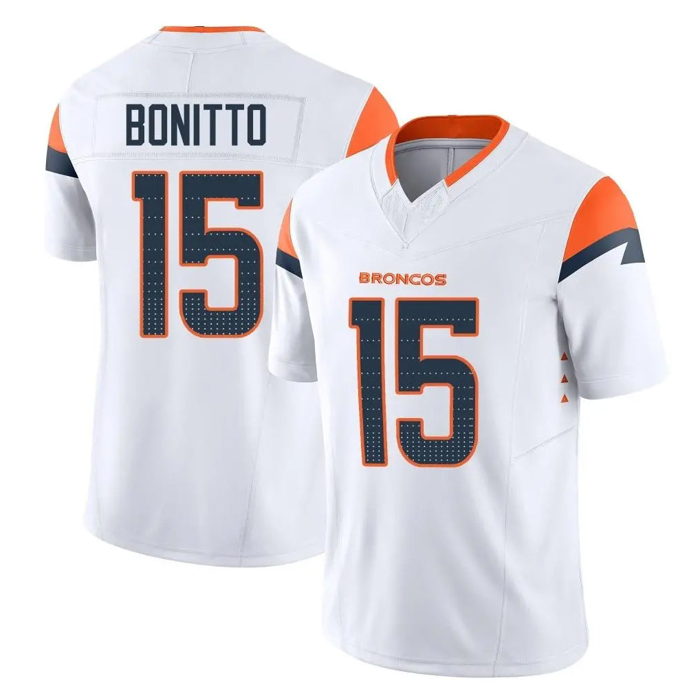 D.Broncos #15 Nik Bonitto Player White Limited Vapor F.U.S.E. Home Game Ldoa Stitched Jerseys