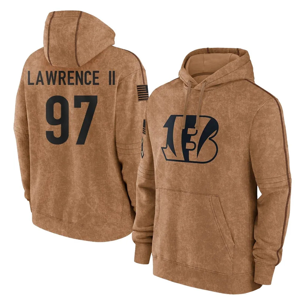 C.Bengals #97 Dexter Lawrence II Player Brown Salute to Service Pullover Hoodie Limited Ldoa Stitched Jerseys