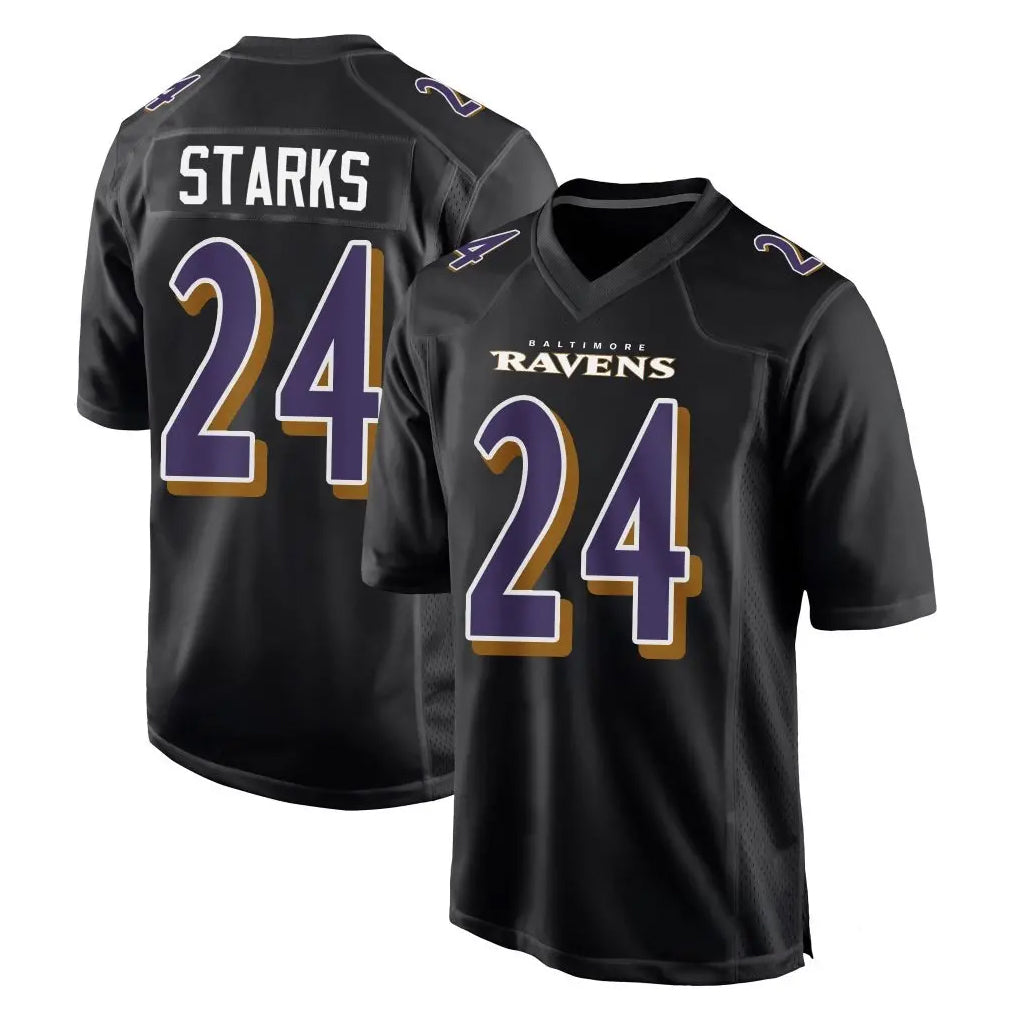 B.Ravens #24 Malaki Starks Player Black Carbon Fashion Home Game Ldoa Stitched Jerseys