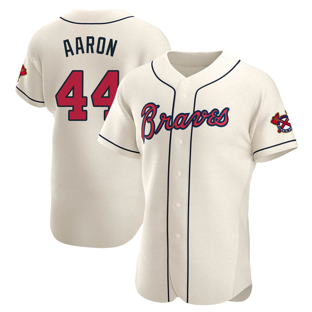 A.Braves #44 Hank Aaron Player Cream Limited Elite Home Game Ldoa Stitched Jerseys