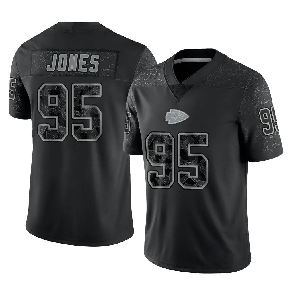 KC.Chiefs #95 Chris Jones Player Black Limited Reflective Game Ldoa Stitched Jerseys