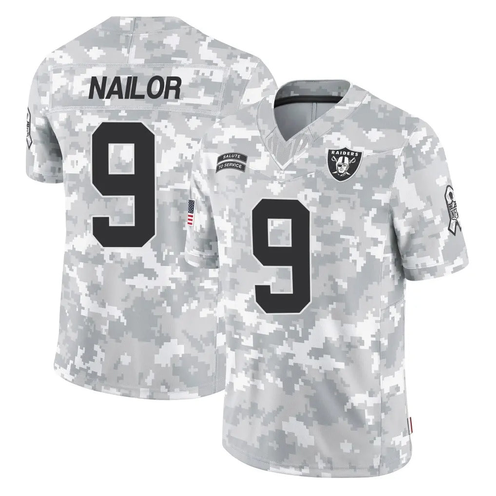 LV.Raiders #9 Jalen Nailor Player Arctic Camo Salute To Service Limited Game Ldoa Stitched Jerseys
