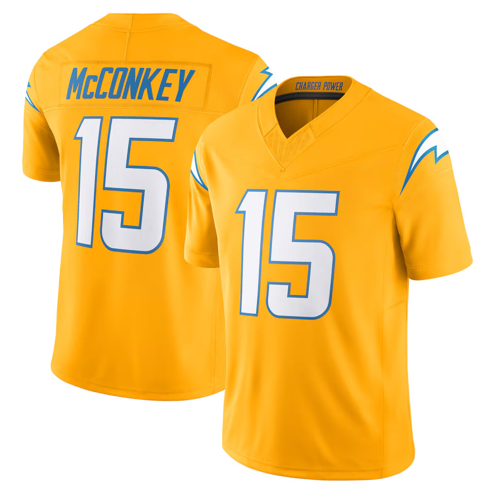 LA.Chargers #15 Ladd McConkey Player Gold Limited Vapor F.U.S.E. Home Game Ldoa Stitched Jerseys