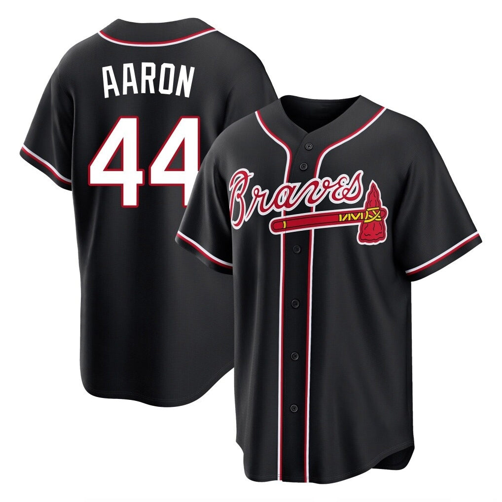 A.Braves #44 Hank Aaron Player Black Fashion Out Game Ldoa Stitched Jerseys
