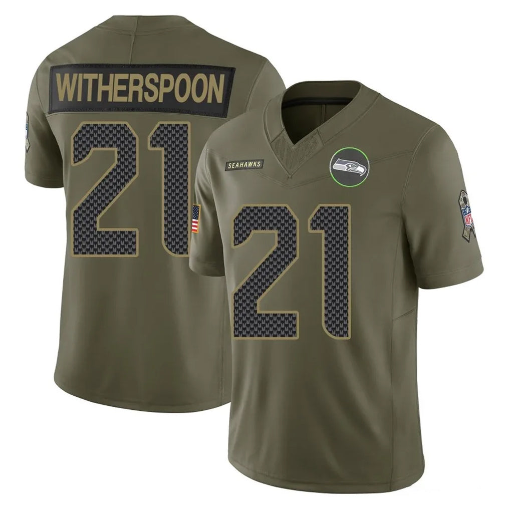 S.Seahawks #21 Devon Witherspoon Player Olive 2025 Salute To Service Limited Home Game Ldoa Stitched Jerseys