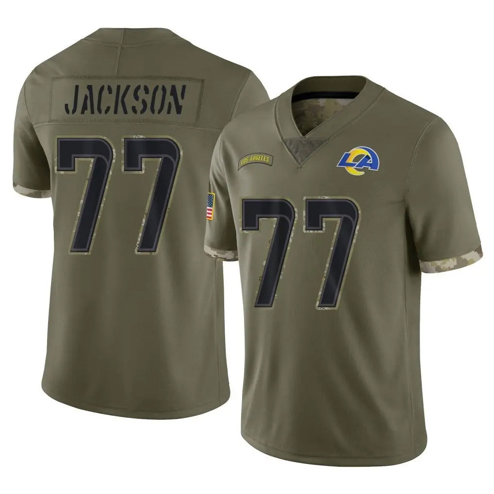 LA.Rams #77 Alaric Jackson Player Olive Salute To Service Limited Ldoa Stitched Jerseys