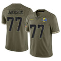 LA.Rams #77 Alaric Jackson Player Olive Salute To Service Limited Ldoa Stitched Jerseys