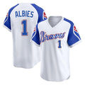 A.Braves #1 Ozzie Albies Player White Throwback Cooperstown Collection T-shirt Game Ldoa Stitched Jerseys