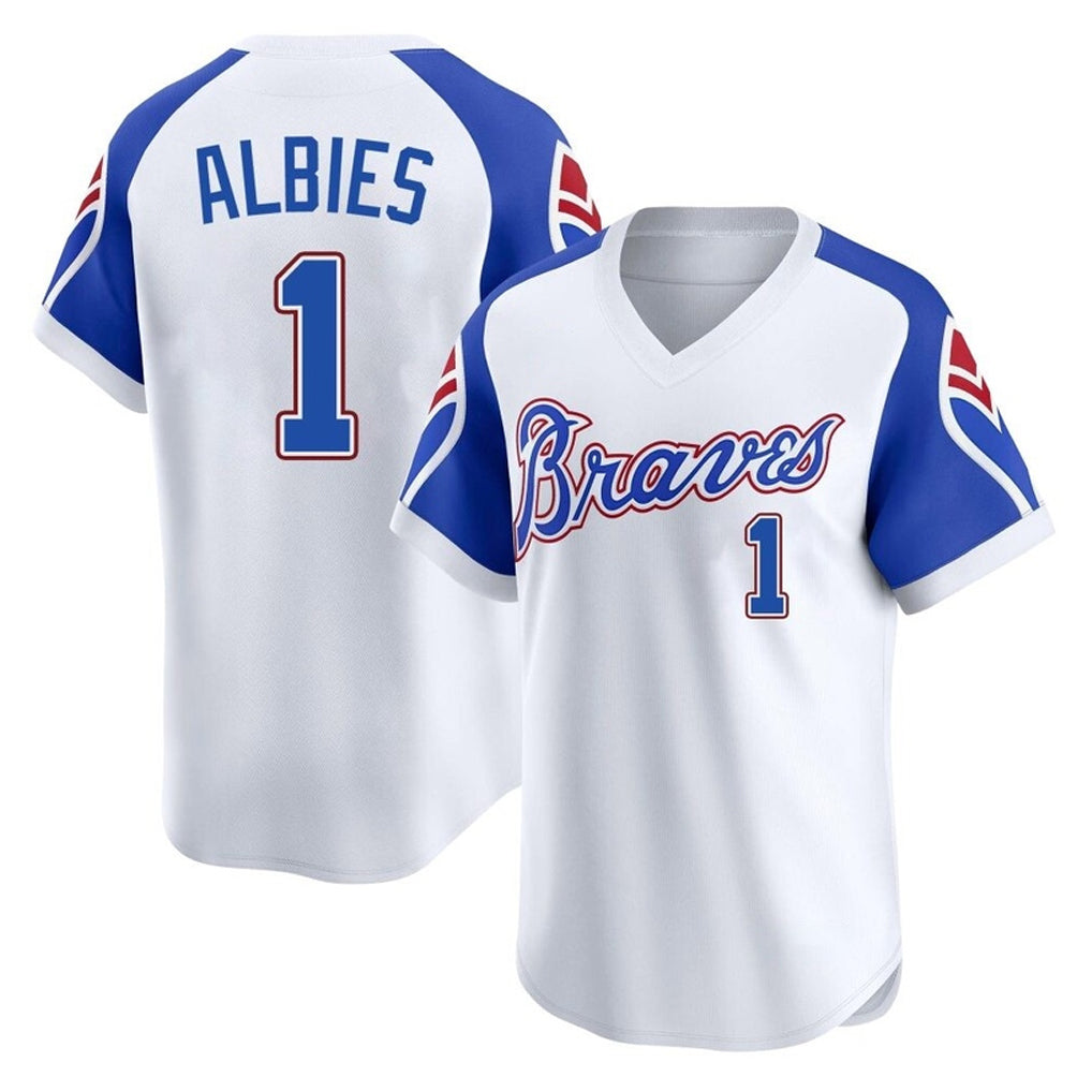 A.Braves #1 Ozzie Albies Player White Throwback Cooperstown Collection T-shirt Game Ldoa Stitched Jerseys