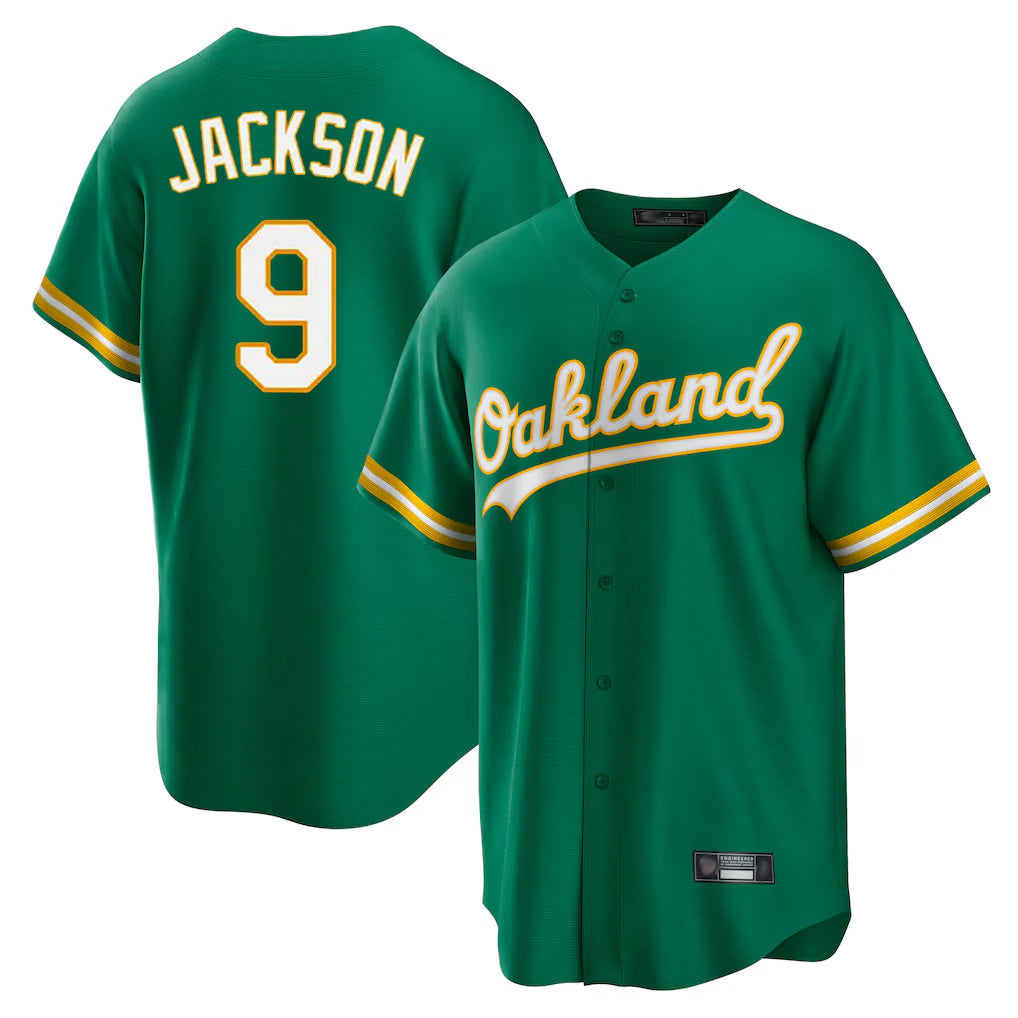 Athletics #9 Reggie Jackson Player Kelly Green Home Game Ldoa Stitched Jerseys