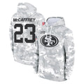 SF.49ers #23 Christian McCaffrey Player Arctic Camo Limited Salute to Service Pullover Hoodies Game Ldoa Stitched Jerseys