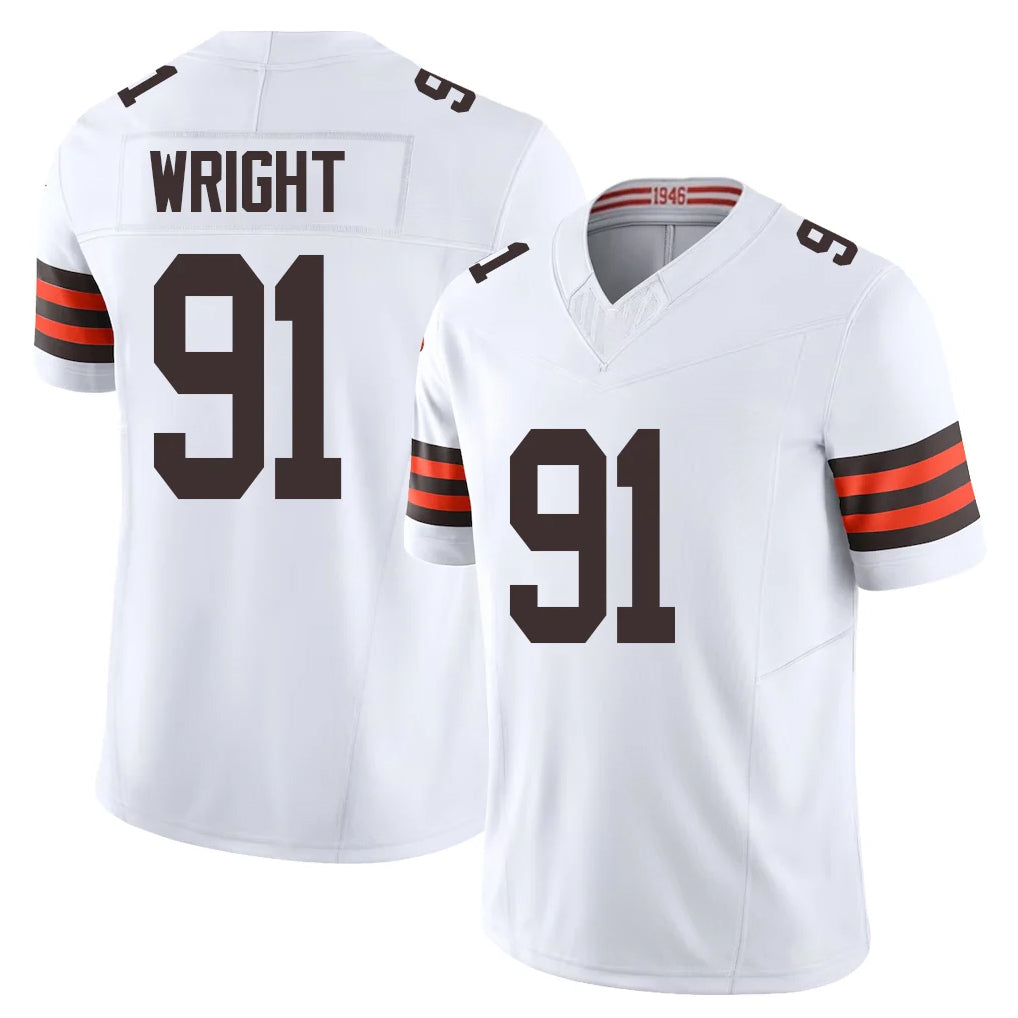C.Browns #91 Alex Wright Player White Vapor F.U.S.E. Limited Home Game Ldoa Stitched Jerseys