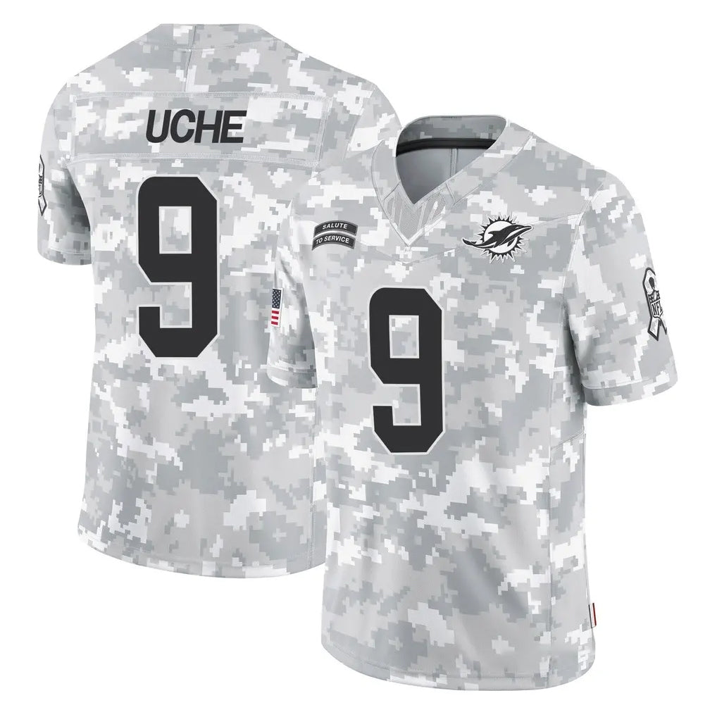 M.Dolphins #9 Joshua Uche Player Arctic Camo Salute To Service Limited Game Ldoa Stitched Jerseys