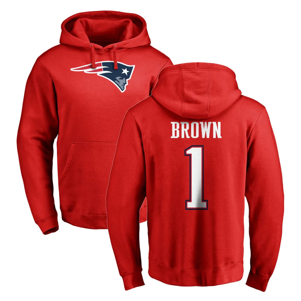 NE.Patriots #1 A.J. Brown Player Red LOGO Pullover Hoodies Home Game Ldoa Stitched Jerseys