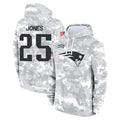 NE.Patriots #25 Marcus Jones Player Arctic Camo Salute to Service Pullover Hoodies Limited Game Ldoa Stitched Jerseys