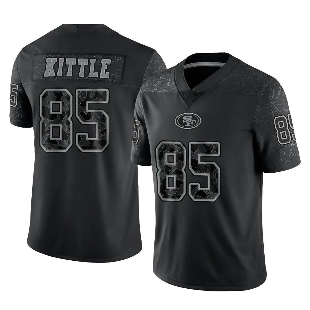 SF.49ers #85 George Kittle Player Black Limited Reflective Home Game Ldoa Stitched Jerseys
