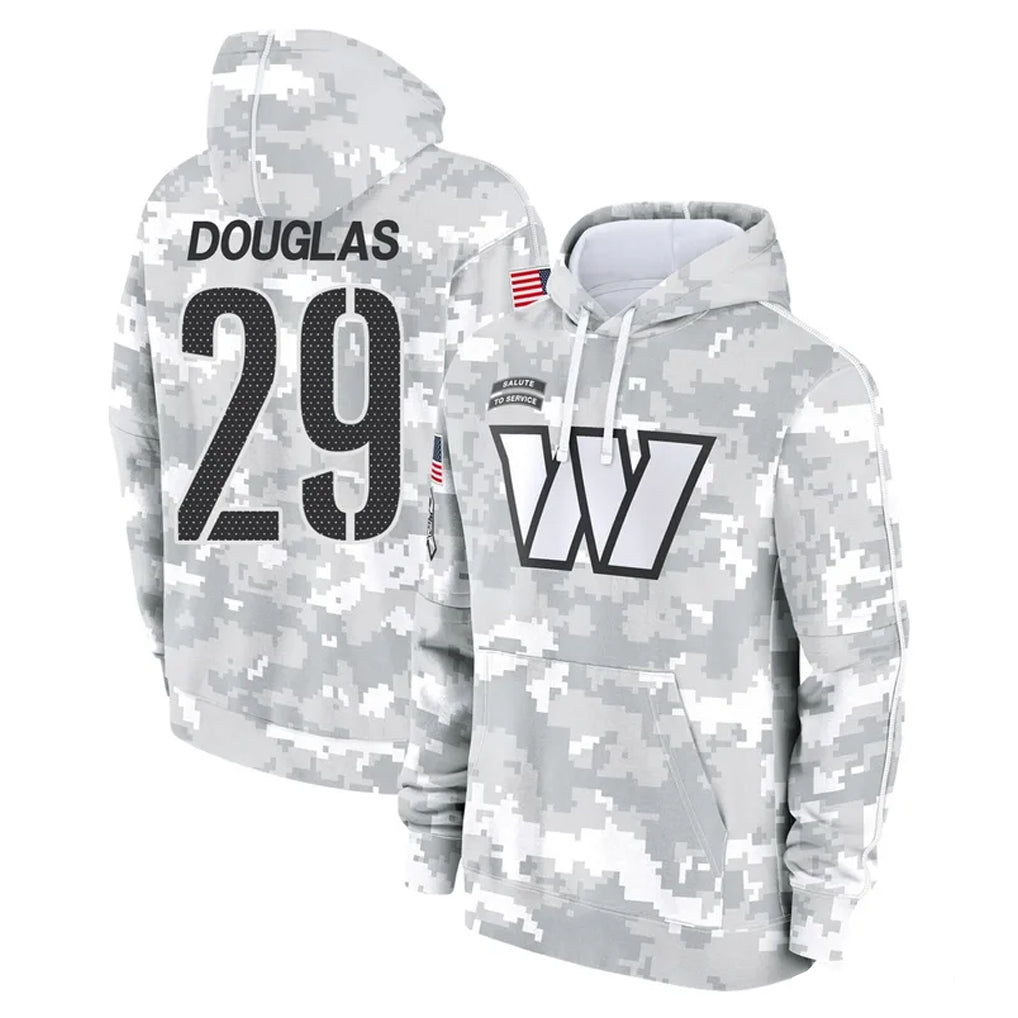 W.Commanders #29 Rasul Douglas Player Arctic Camo Limited Salute to Service Pullover Hoodies Game Ldoa Stitched Jerseys