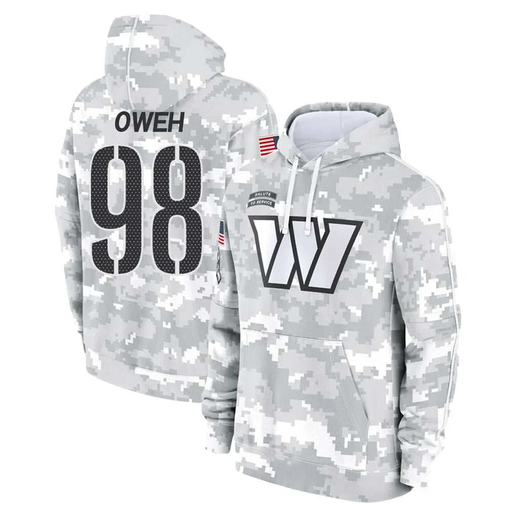 W.Commanders #98 Odafe Oweh Player Arctic Camo Limited Salute to Service Pullover Hoodies Game Ldoa Stitched Jerseys