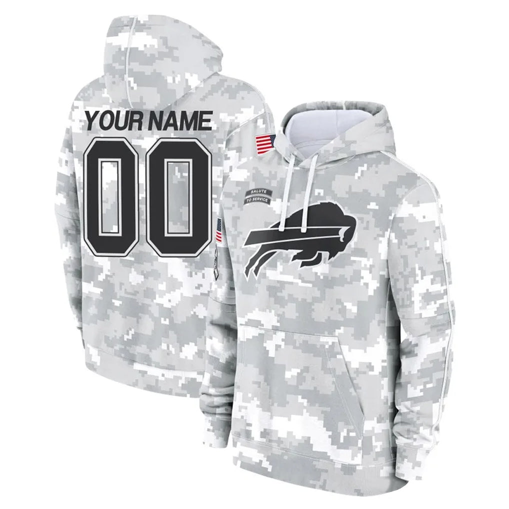 Custom B.Bills Arctic Camo Salute to Service Hoodies Any Name & Numbers Ldoa Stitched Jerseys
