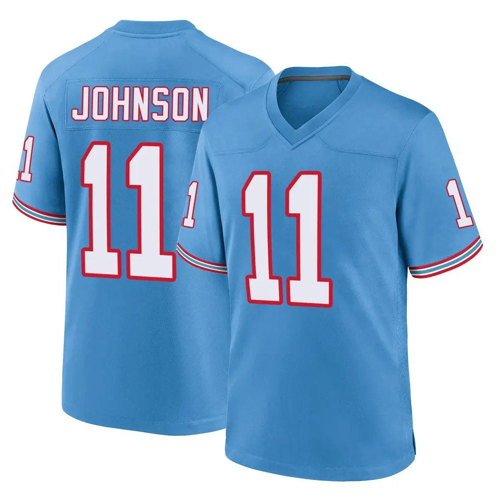 T.Titans #11 Jermaine Johnson II Player Light Blue Oilers Throwback Home Game Ldoa Stitched Jerseys