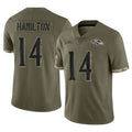 B.Ravens #14 Kyle Hamilton Player Olive Salute To Service Game Ldoa Stitched Jerseys