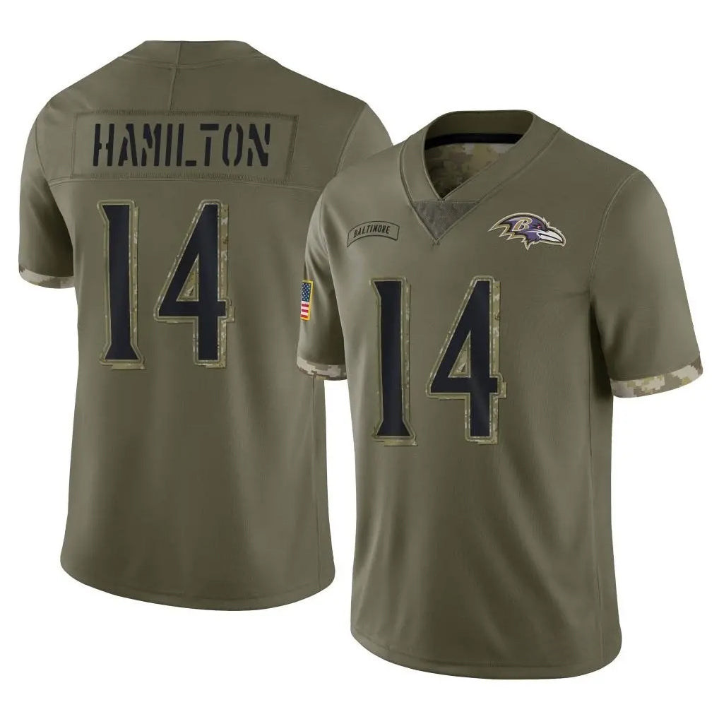 B.Ravens #14 Kyle Hamilton Player Olive Salute To Service Game Ldoa Stitched Jerseys
