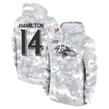 B.Ravens #14 Kyle Hamilton Player Arctic Camo Salute to Service Pullover Hoodie Ldoa Stitched Jerseys