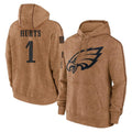 P.Eagles #1 Jalen Hurts Player Brown Salute to Service Pullover Hoodies Limited Game Ldoa Stitched Jerseys