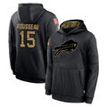 B.Bills #15 Greg Rousseau Player Black Salute to Service Hoodies Stitched Jersey