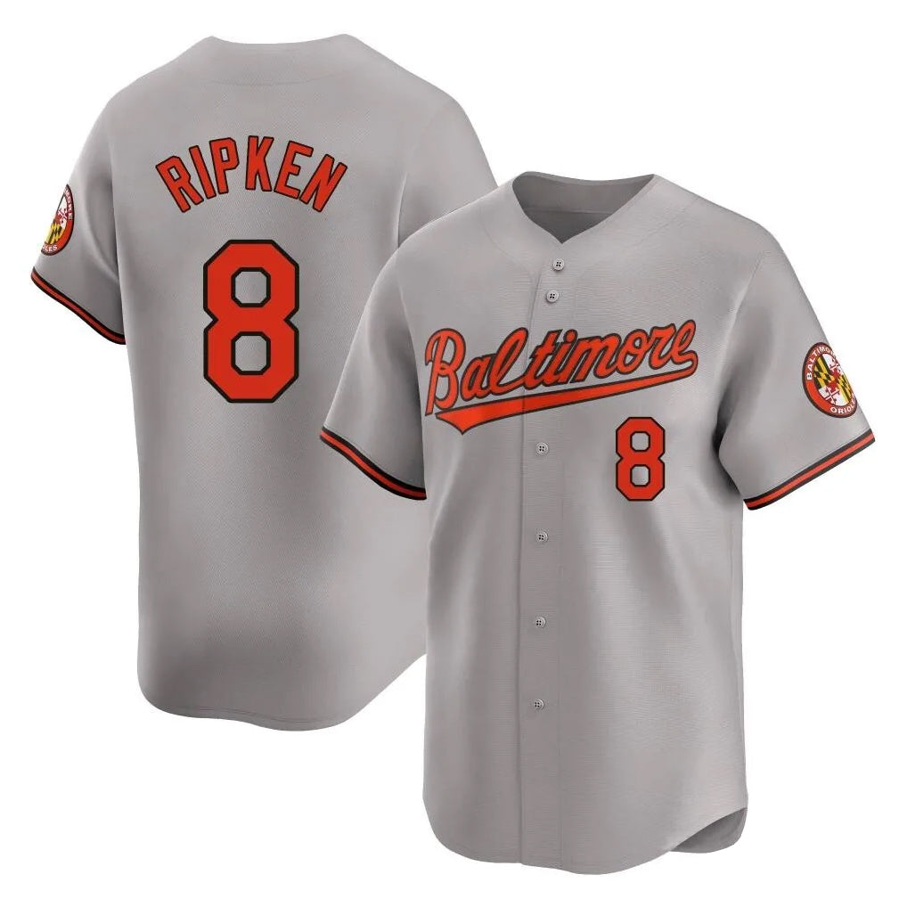 B.Orioles #8 Cal Ripken Player Gray Limited Home Game Ldoa Stitched Jerseys