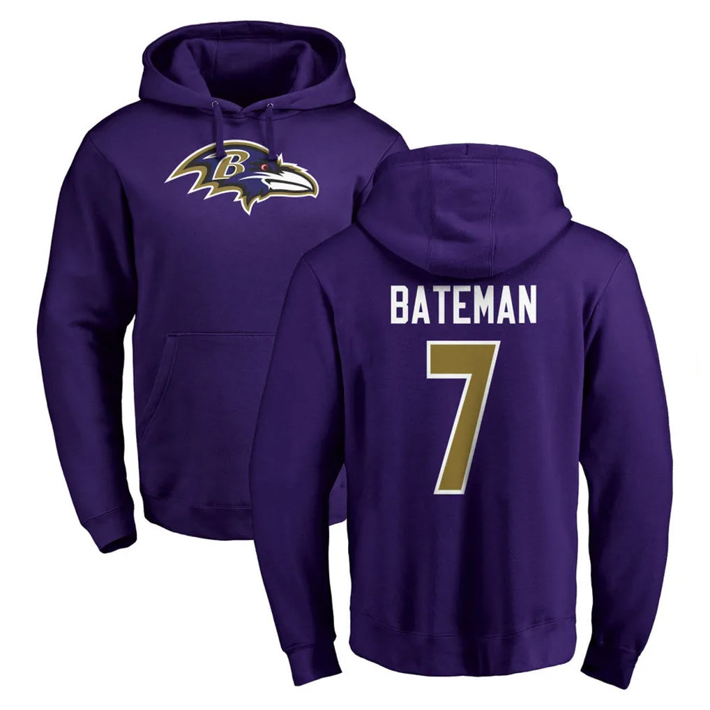 B.Ravens #7 Rashod Bateman Player Purple Salute to Service Pullover Hoodie Ldoa Stitched Jerseys