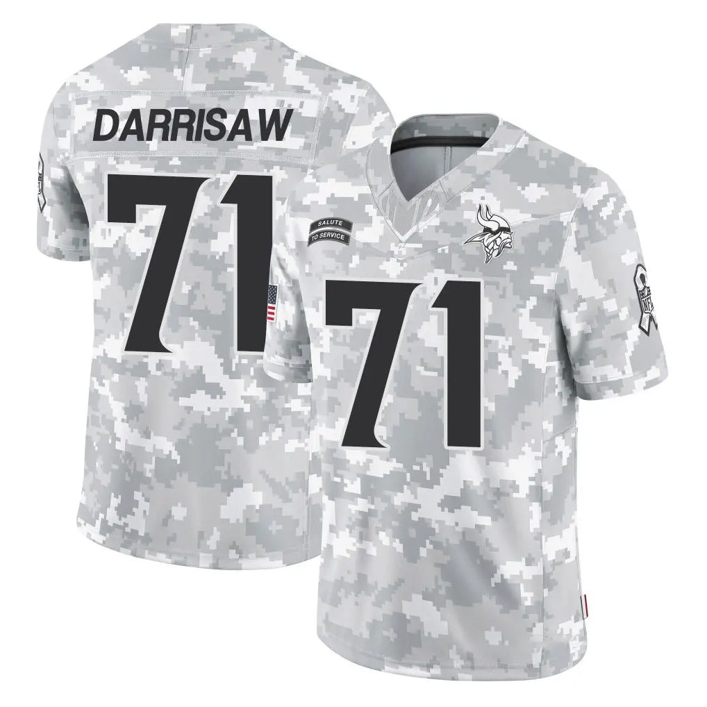 M.Vikings #71 Christian Darrisaw Player Arctic Camo Salute To Service Limited Game Ldoa Stitched Jerseys