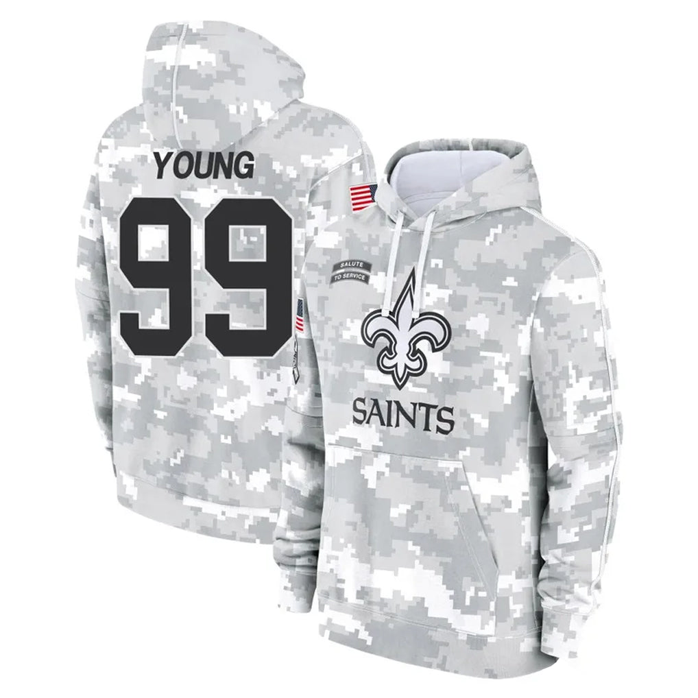 NO.Saints #99 Chase Young Player Arctic Camo Salute to Service Pullover Hoodies Limited Game Ldoa Stitched Jerseys