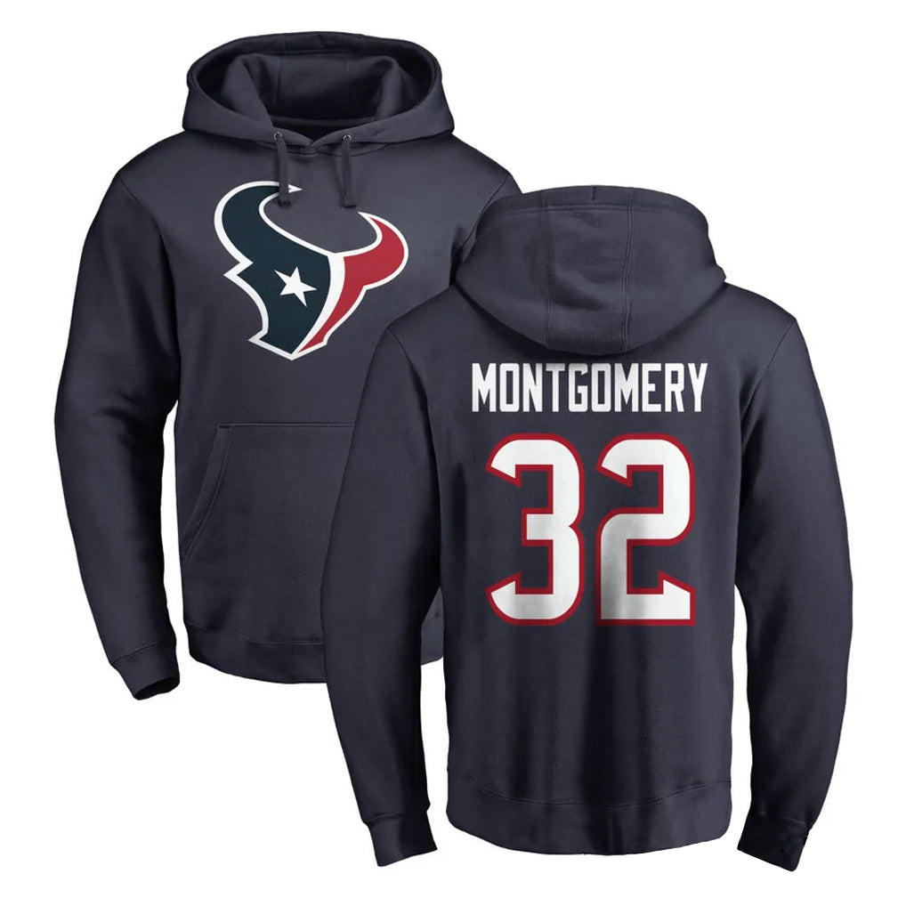 H.Texans #32 David Montgomery Player Navy Pro Line Pullover Hoodie Limited Game Ldoa Stitched Jerseys