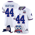 NY.Giants #44 Cam Skattebo Player White 100th Season & State Patch Vapor Limited Home Game Ldoa Stitched Jerseys
