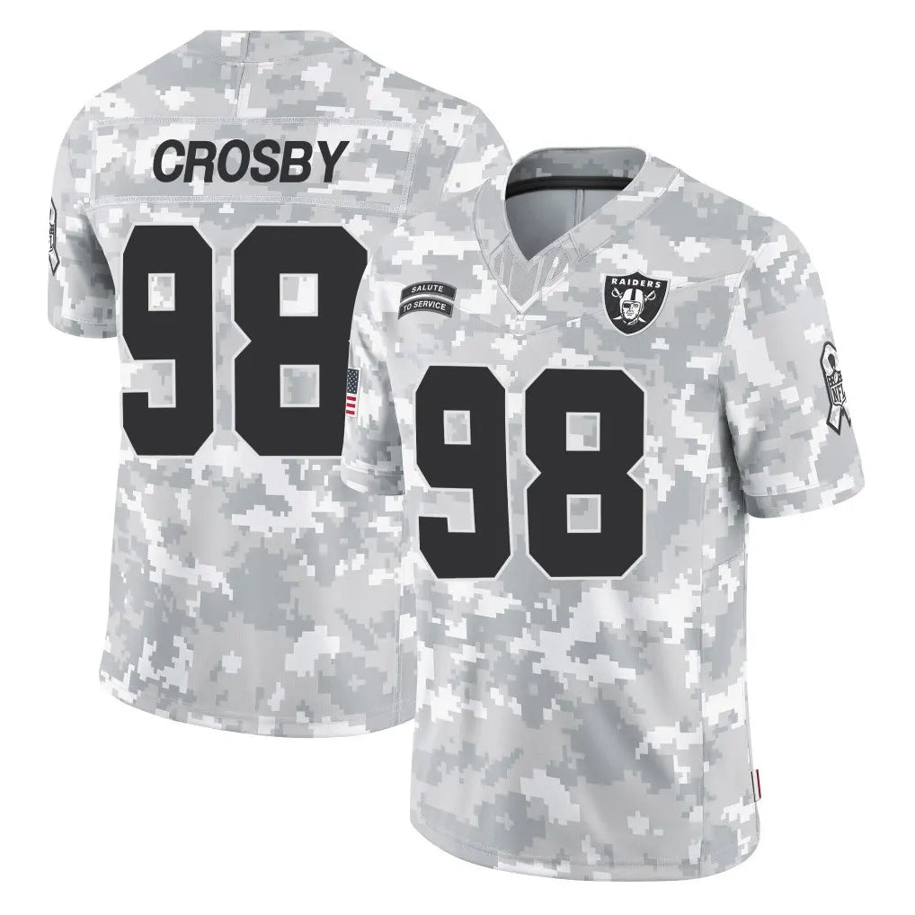 LV.Raiders #98 Maxx Crosby Player Arctic Camo Salute To Service Limited Game Ldoa Stitched Jerseys