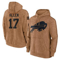 B.Bills #17 Josh Allen Player Brown Salute to Service Hoodies Ldoa Stitched Jerseys