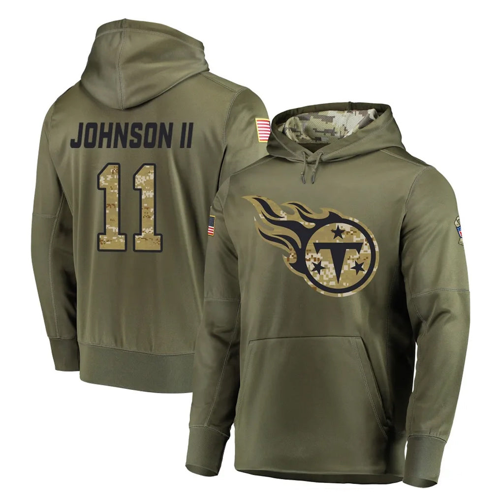 T.Titans #11 Jermaine Johnson II Player Olive Salute to Service Pullover Hoodies Home Game Ldoa Stitched Jerseys