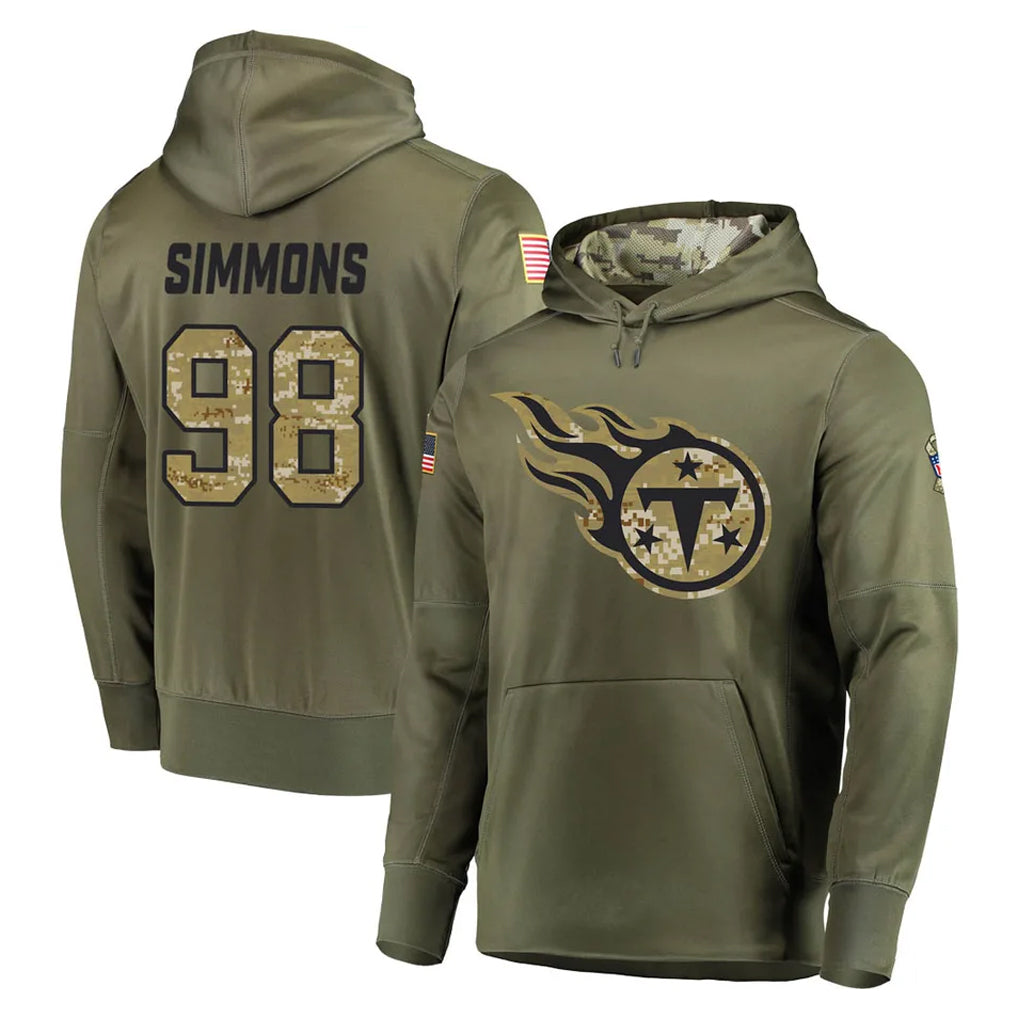 T.Titans #98 Jeffery Simmons Player Olive Salute to Service Pullover Hoodies Home Game Ldoa Stitched Jerseys