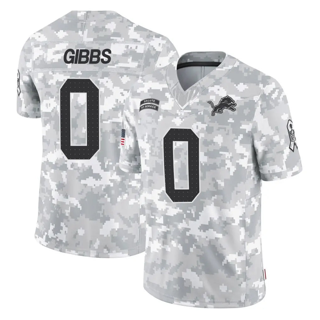 D.Lions #0 Jahmyr Gibbs Player Arctic Camo Salute To Service Limited Ldoa Stitched Jerseys