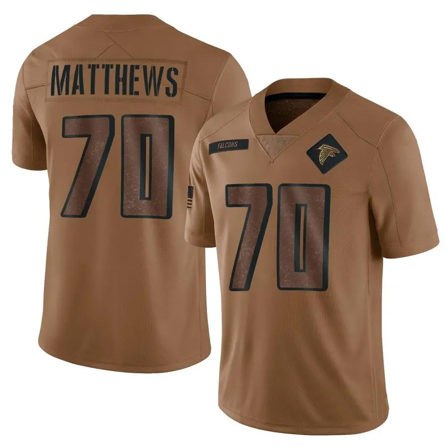A.Falcons #70 Jake Matthews Player Brown Salute To Service Limited Ldoa Stitched Jerseys