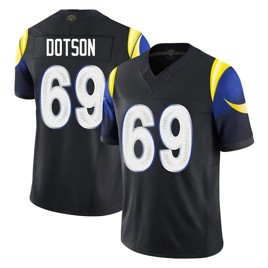 LA.Rams #69 Kevin Dotson Player Black Midnight Rivalries Collection Limited Home Game Ldoa Stitched Jerseys