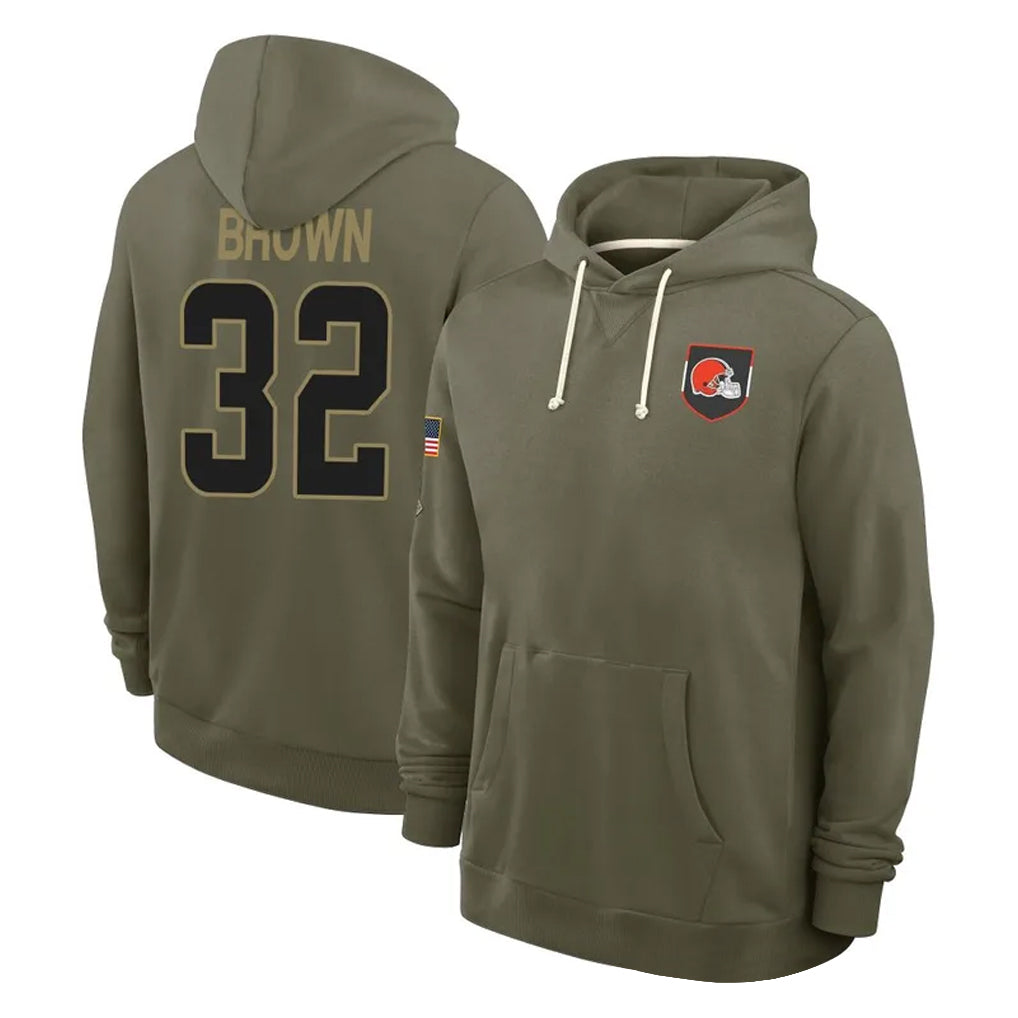 C.Browns #32 Jim Brown Player Olive Salute to Service Pullover Hoodies Limited Ldoa Stitched Jerseys