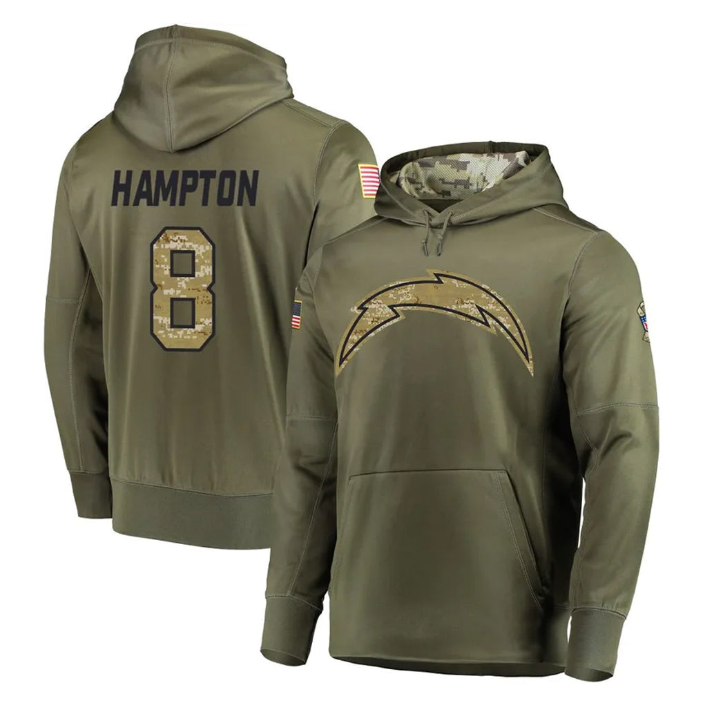 LA.Chargers #8 Omarion Hampton Player Olive Salute to Service Pullover Hoodies Home Game Ldoa Stitched Jerseys