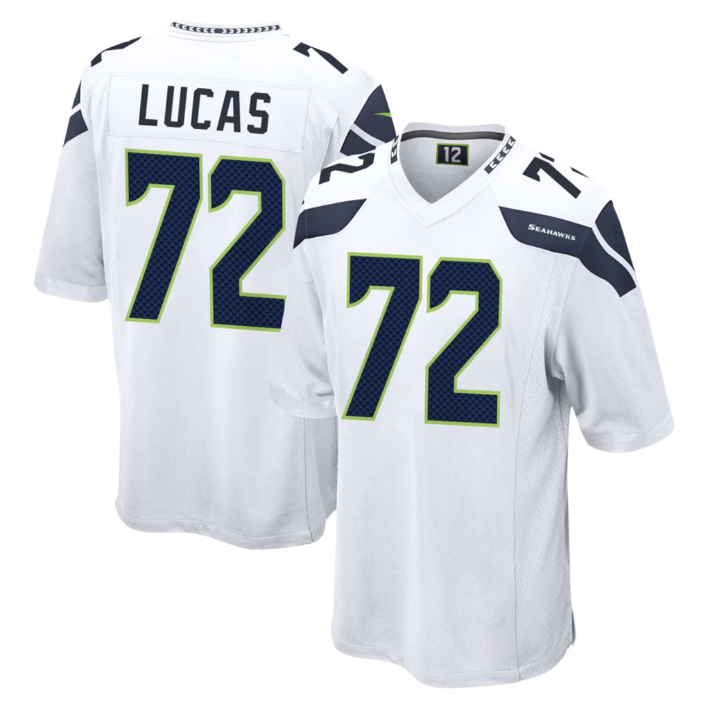 S.Seahawks #72 Abraham Lucas Player White Home Game Ldoa Stitched Jerseys