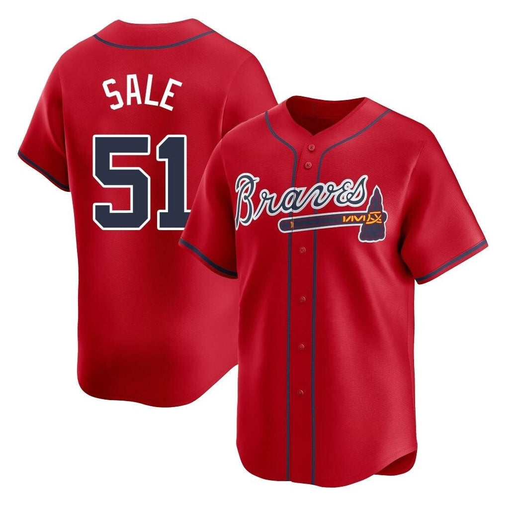 A.Braves #51 Chris Sale Player Red Limited Home Game Ldoa Stitched Jerseys