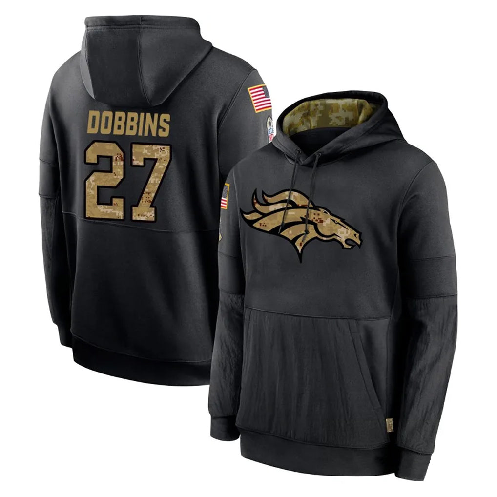 D.Broncos #27 J.K. Dobbins Player Black Salute to Service Pullover Hoodies Limited Ldoa Stitched Jerseys