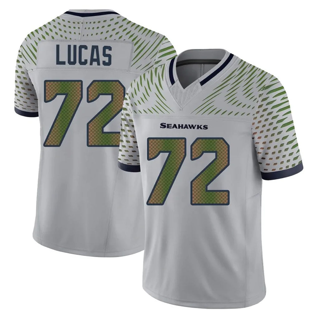 S.Seahawks #72 Abraham Lucas Player Grey Limited 2025 Rivalries Collection Home Game Ldoa Stitched Jerseys