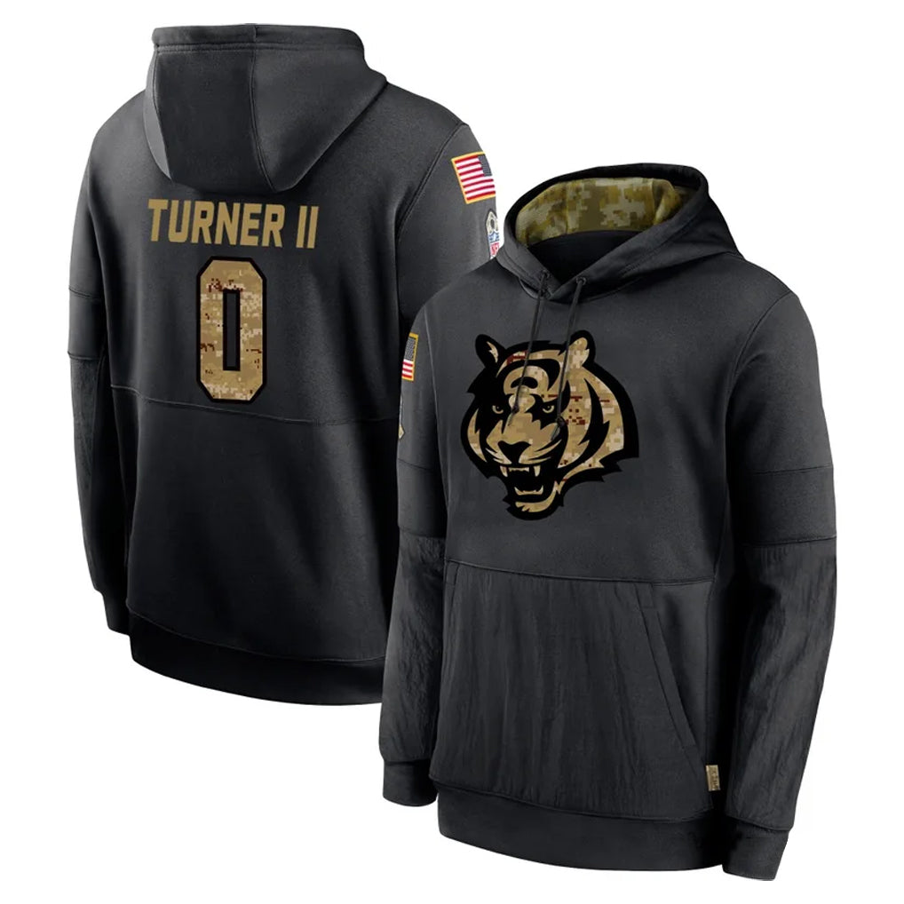 C.Bengals #0 DJ Turner II Player Black Salute to Service Pullover Hoodies Limited Ldoa Stitched Jerseys