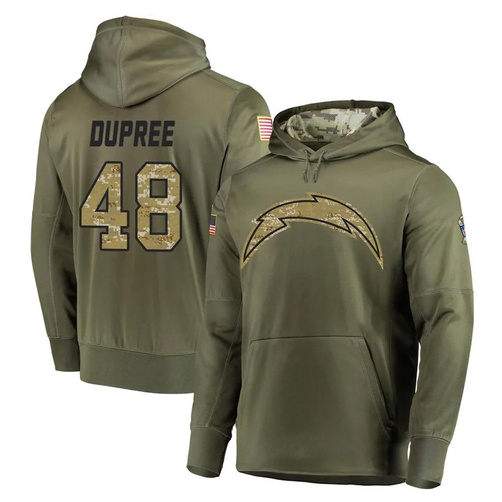 LA.Chargers #48 Bud Dupree Player Olive Salute to Service Pullover Hoodies Home Game Ldoa Stitched Jerseys